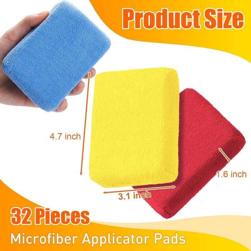Riakrum 32 Pieces Microfiber Applicator Pads Detailing Car Wax Sponge for Car Ceramic Coating Applicator Tire Shine Cleaning Pad for Applying Wax Foam(Yellow,Grey,Blue,red) - Image 2
