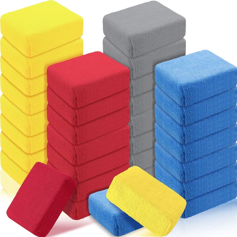 Riakrum 32 Pieces Microfiber Applicator Pads Detailing Car Wax Sponge for Car Ceramic Coating Applicator Tire Shine Cleaning Pad for Applying Wax Foam(Yellow,Grey,Blue,red) - Image 1