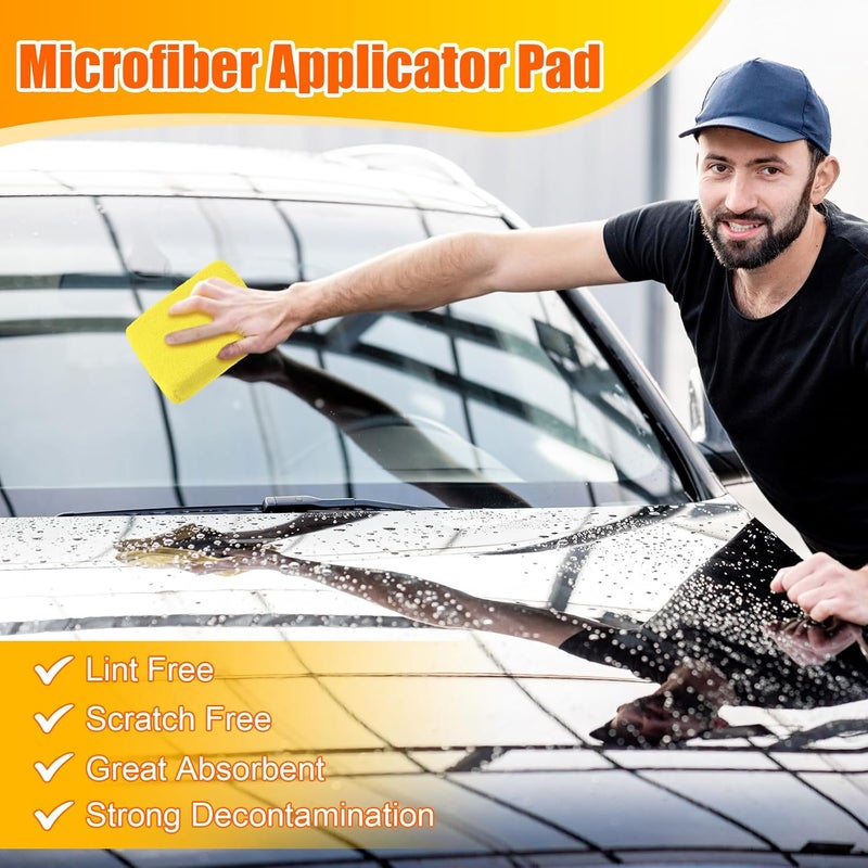 Riakrum 32 Pieces Microfiber Applicator Pads Detailing Car Wax Sponge for Car Ceramic Coating Applicator Tire Shine Cleaning Pad for Applying Wax Foam(Yellow,Grey,Blue,red) - Image 3
