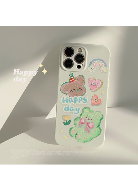 Doodle Oil Painting Puppy For Iphone14 For Apple Mobile Phone Shell 15ProMax Soft Cute Cartoon 13 Set 16 Applicable Full Package-Color:embroidered Green Oil Painting Green Bear-Applicable Model:11pro Max 6.5