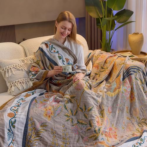 XIBLC Boho Blanket, 100% Cotton Farmhouse Decorative Throw Blanket, 90"x98" Reversible Bohemian Throw Blanket, Brown All Season Muslin Breathable Woven Blankets Quilt - Image 5