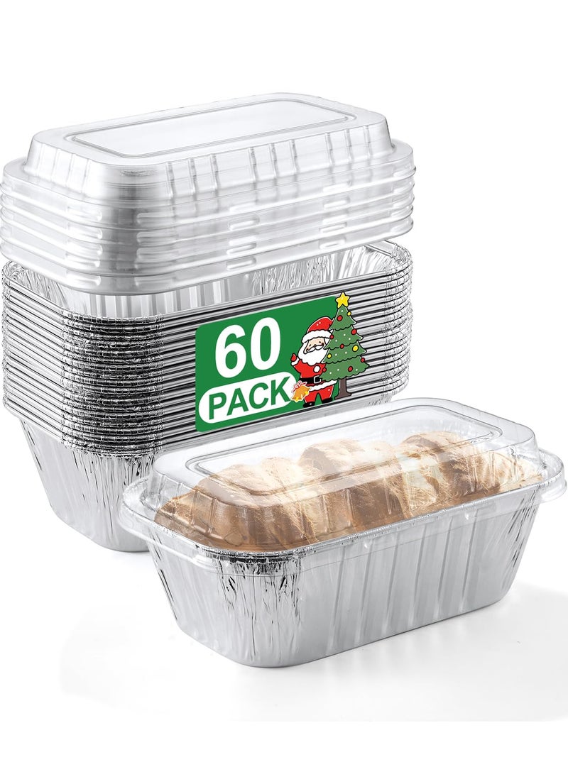 NEEBAKE 60 Pack 6x3.5x2 Disposable Aluminum Loaf Pans with Lids Small-Aluminum-Foil-Pans-Tin-Foil-Baking-Pans-Tin-Trays-Food-Containers-for-Baking-Cakes-Bread-Meat-Loaves - Image 1
