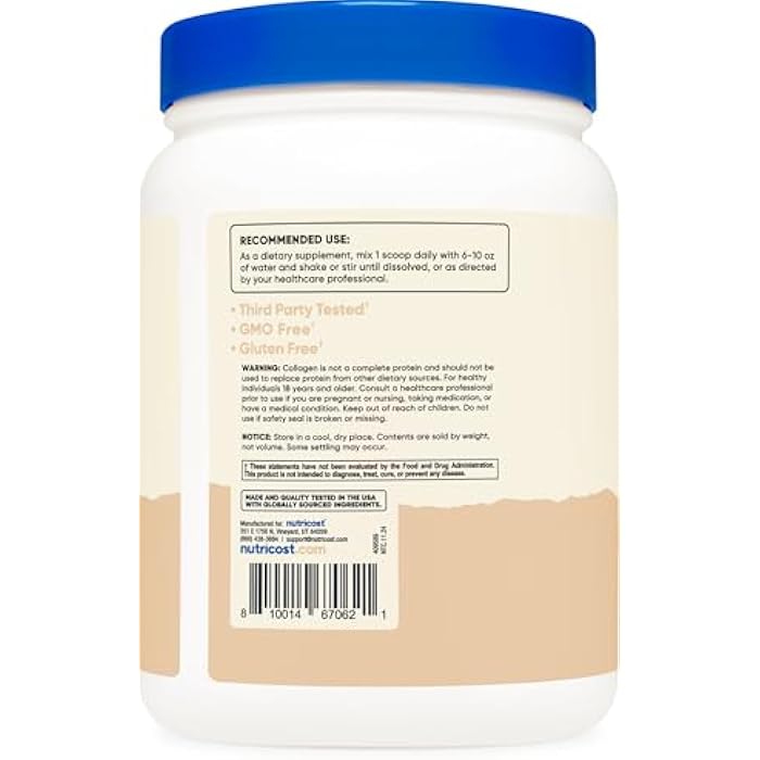 Nutricost Collagen Peptides Powder 1LB (454 G) (Vanilla) - Grass Fed Bovine Collagen Hydrolysate - Image 4