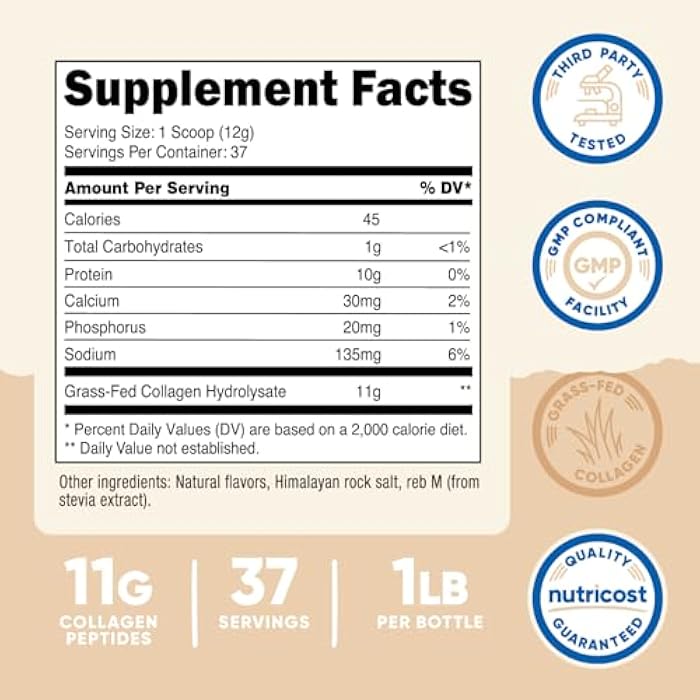 Nutricost Collagen Peptides Powder 1LB (454 G) (Vanilla) - Grass Fed Bovine Collagen Hydrolysate - Image 2