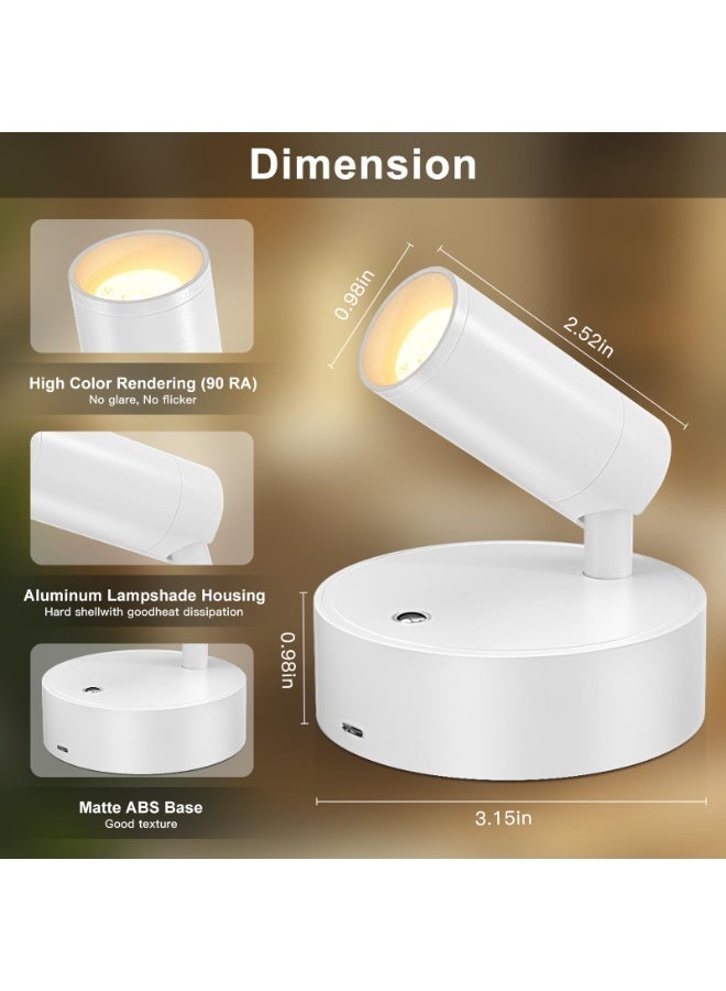 2 Pcs Wireless Spotlights, Remote Control LED Wall Lamps, Wall-Mounted Lamps with 3 Colour Temperatures, 360° Rotation, Battery-Powered LED Spotlights, Ideal for Plant Displays in Living Room, Bedroom, Hallway and Bedside Tables - Image 4
