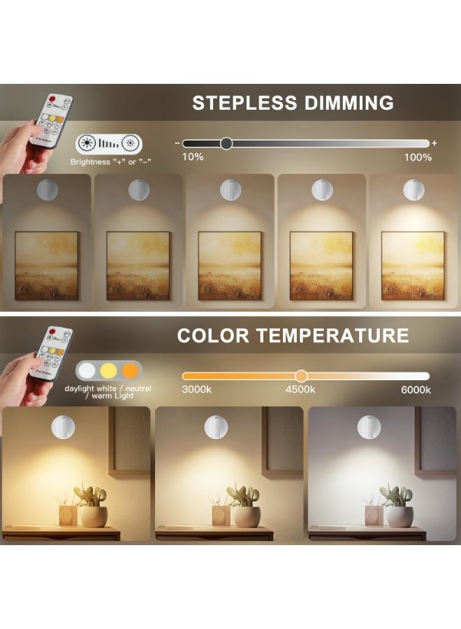 2 Pcs Wireless Spotlights, Remote Control LED Wall Lamps, Wall-Mounted Lamps with 3 Colour Temperatures, 360° Rotation, Battery-Powered LED Spotlights, Ideal for Plant Displays in Living Room, Bedroom, Hallway and Bedside Tables - Image 3