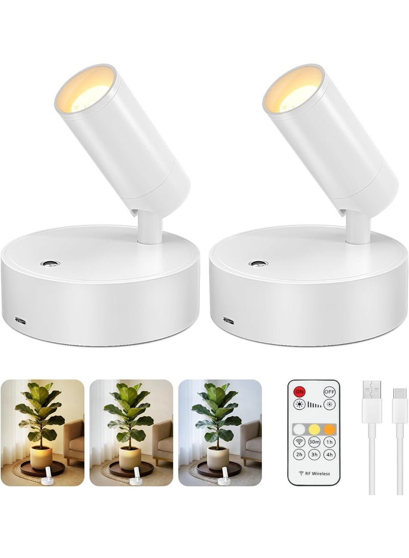 2 Pcs Wireless Spotlights, Remote Control LED Wall Lamps, Wall-Mounted Lamps with 3 Colour Temperatures, 360° Rotation, Battery-Powered LED Spotlights, Ideal for Plant Displays in Living Room, Bedroom, Hallway and Bedside Tables - Image 1