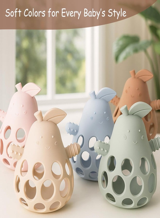 YIVEKO Baby Teething Toy Silicone Teether for Infants, Pear-Shaped Design with Easy-Grip Hole and Nipple-Shaped Ends for Gum Massage & Sensory Development, BPA-Free Safe Baby Chew Toy YIVEKO-Ivory+Blush - Image 5