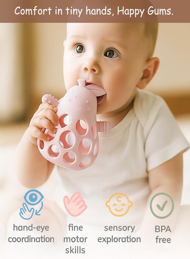 YIVEKO Baby Teething Toy Silicone Teether for Infants, Pear-Shaped Design with Easy-Grip Hole and Nipple-Shaped Ends for Gum Massage & Sensory Development, BPA-Free Safe Baby Chew Toy YIVEKO-Ivory+Blush - Image 2