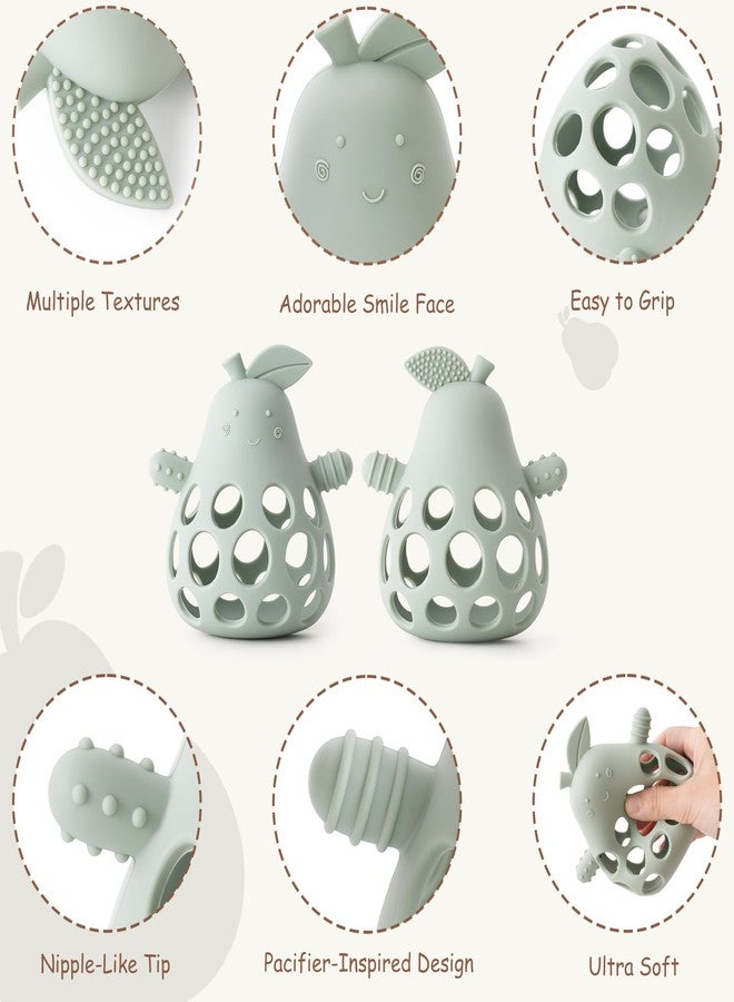 YIVEKO Baby Teething Toy Silicone Teether for Infants, Pear-Shaped Design with Easy-Grip Hole and Nipple-Shaped Ends for Gum Massage & Sensory Development, BPA-Free Safe Baby Chew Toy YIVEKO-Ivory+Blush - Image 3