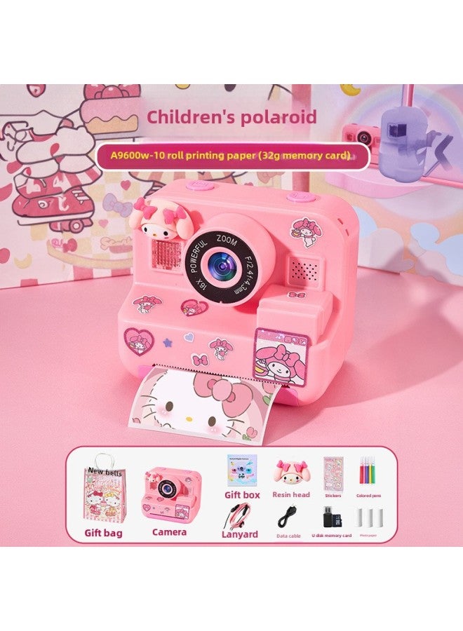 Generic Children's Camera Can Take Pictures And Print Color Non-toys Directly Out Of The Photo Girl Birthday Gift 8-Color:Pink Polaroid-a9600w--gift Bag Sticker Brush  - Image 1