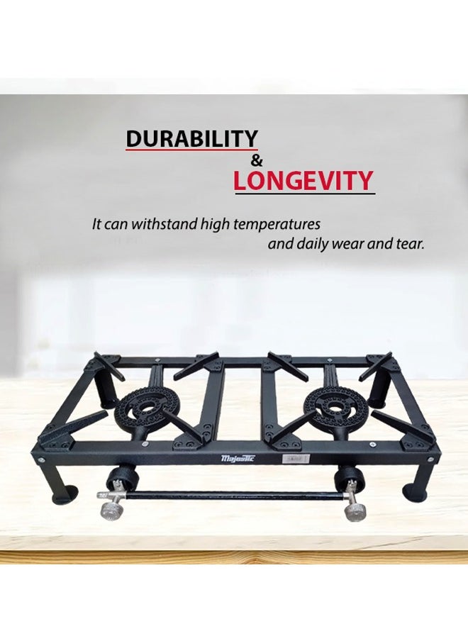 Majestic Majestic Cast Iron Dual Burner Gas Stove 60.5X26.5X13 Cm, Large Cooking Surface, Energy Efficient, Portable And Durable For Home Or Outdoor Use  - Image 5