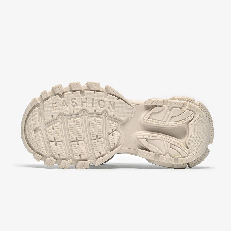 BEAU TODAY Chunky Sneakers for Women, Fashion Platform Sneakers Dad Shoes for Women, Casual Lace-up Walking Shoes Beige US 6 - Image 4