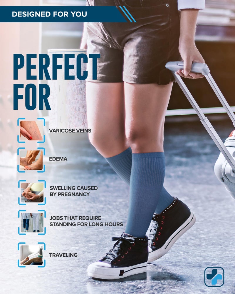 Doctor's Select 3 Pairs Plus Size Compression Socks Wide Calf | Bamboo Viscose Knee High Socks for Circulation Support | Nurses, Travel, Running | Blue, Teal, Dark Gray - Image 3