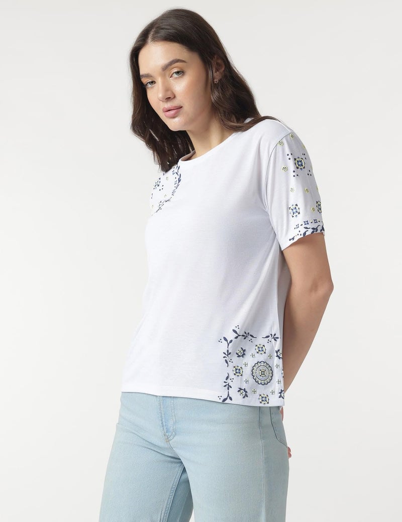Marks & Spencer Floral Print Round Neck T-Shirt - Image 3