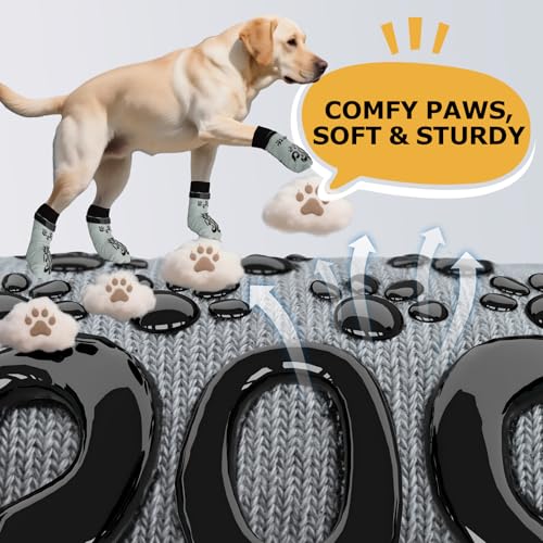 ROUWINNE Anti Slip Dog Socks to Prevent Licking Paws - Double Side Paw Covers Dogs Grip Sock for Hardwood Floors, No Twist Dog Booties Grippy Socks for Small Medium Large Senior Dogs, Light Grey and Black, L - Image 3
