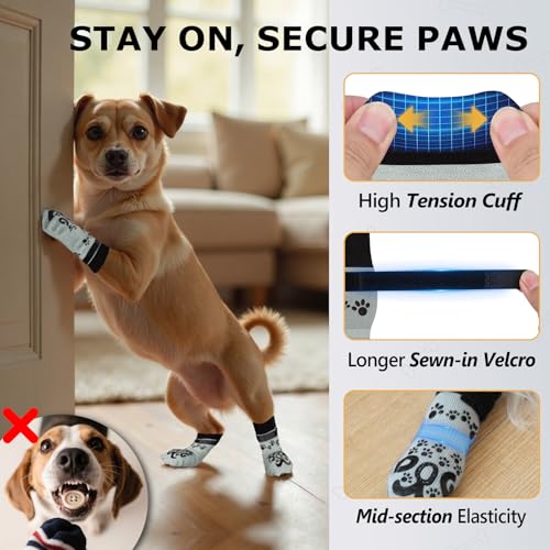 ROUWINNE Anti Slip Dog Socks to Prevent Licking Paws - Double Side Paw Covers Dogs Grip Sock for Hardwood Floors, No Twist Dog Booties Grippy Socks for Small Medium Large Senior Dogs, Light Grey and Black, L - Image 2