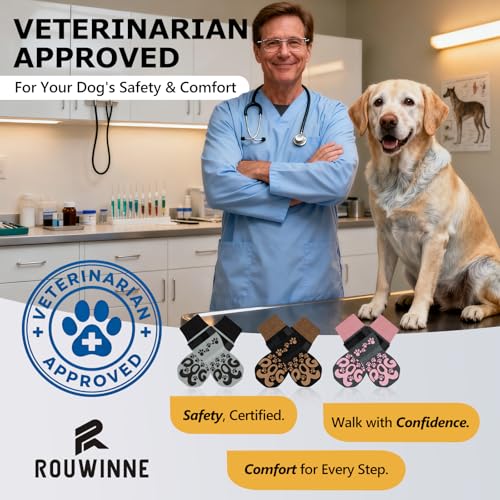 ROUWINNE Anti Slip Dog Socks to Prevent Licking Paws - Double Side Paw Covers Dogs Grip Sock for Hardwood Floors, No Twist Dog Booties Grippy Socks for Small Medium Large Senior Dogs, Light Grey and Black, L - Image 5
