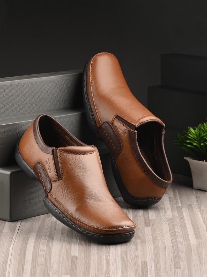 egoss Moccasin Casual Shoes for Men | Genuine Leather | Comfortable & Stylish Footwear | Office & Travel Friendly – G-358 | Tan, 6 - Image 2