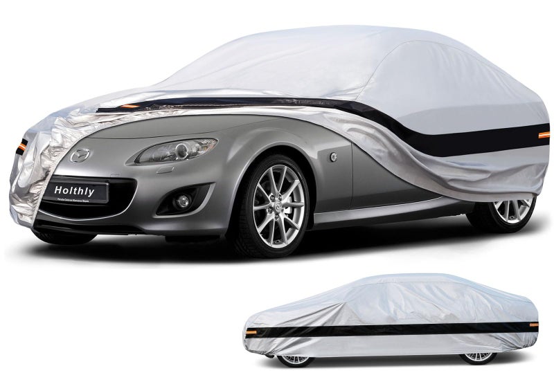 Holthly 10 Layer Car Cover Waterproof All Weather for Coupe100 Waterproof Outdoor Car Covers Custom Fit for Mazda Miata MX5 MX5 Toyota Mr2 Pontiac Solstice Kia Rioetc Silver