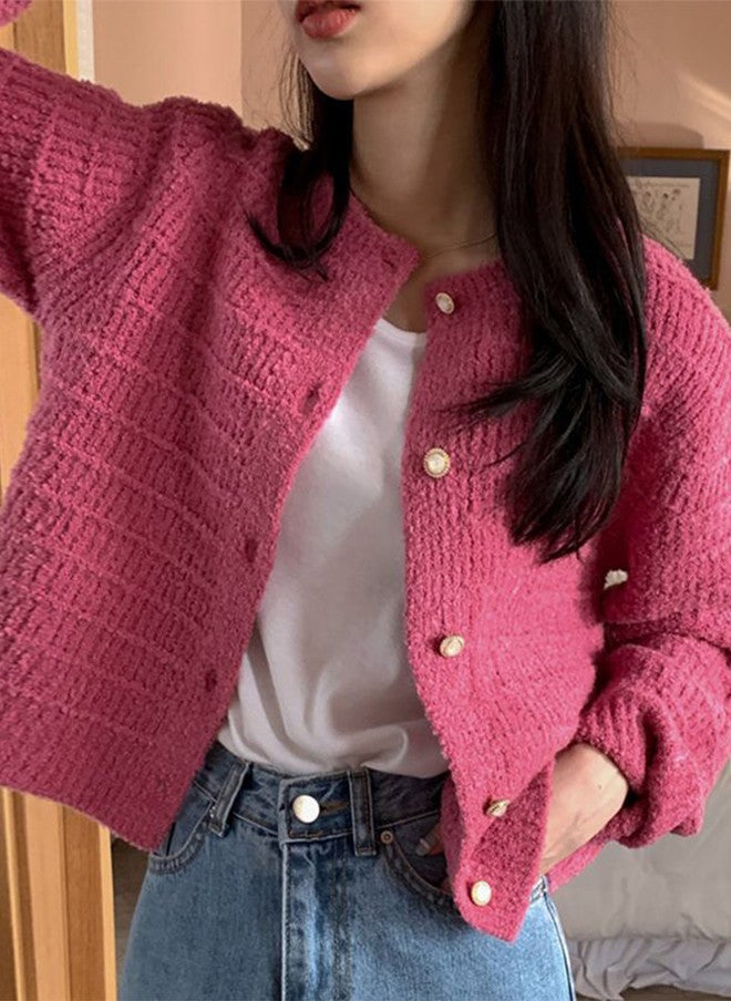 YUNIQEE Pink Knitted Cardigan for Women - Image 1
