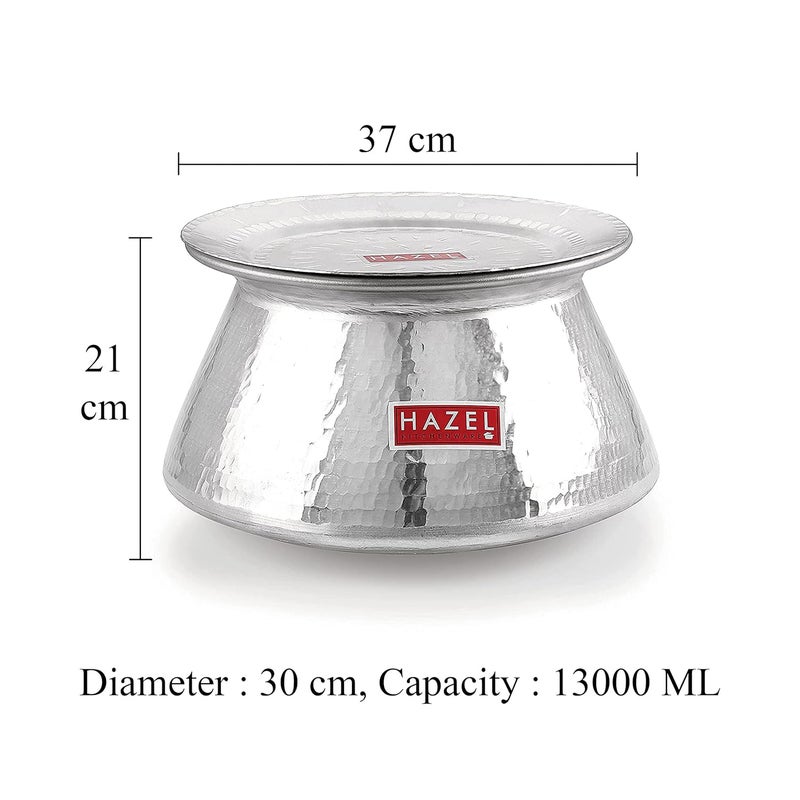 HAZEL Aluminium Hammered Finish Handi with Lid Biryani Rice Cooking Pot Degri Tope Patila Vessal (13 Litre) Silver - Image 4