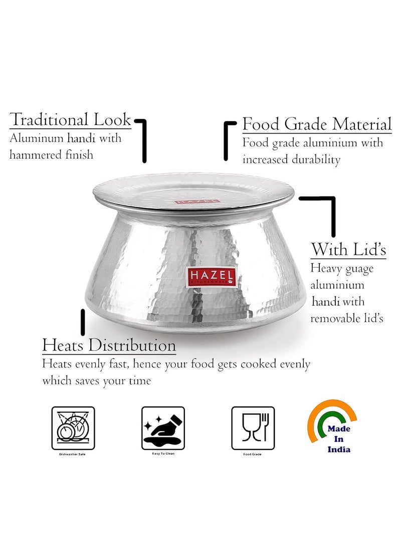 HAZEL Aluminium Hammered Finish Handi with Lid Biryani Rice Cooking Pot Degri Tope Patila Vessal (13 Litre) Silver - Image 3