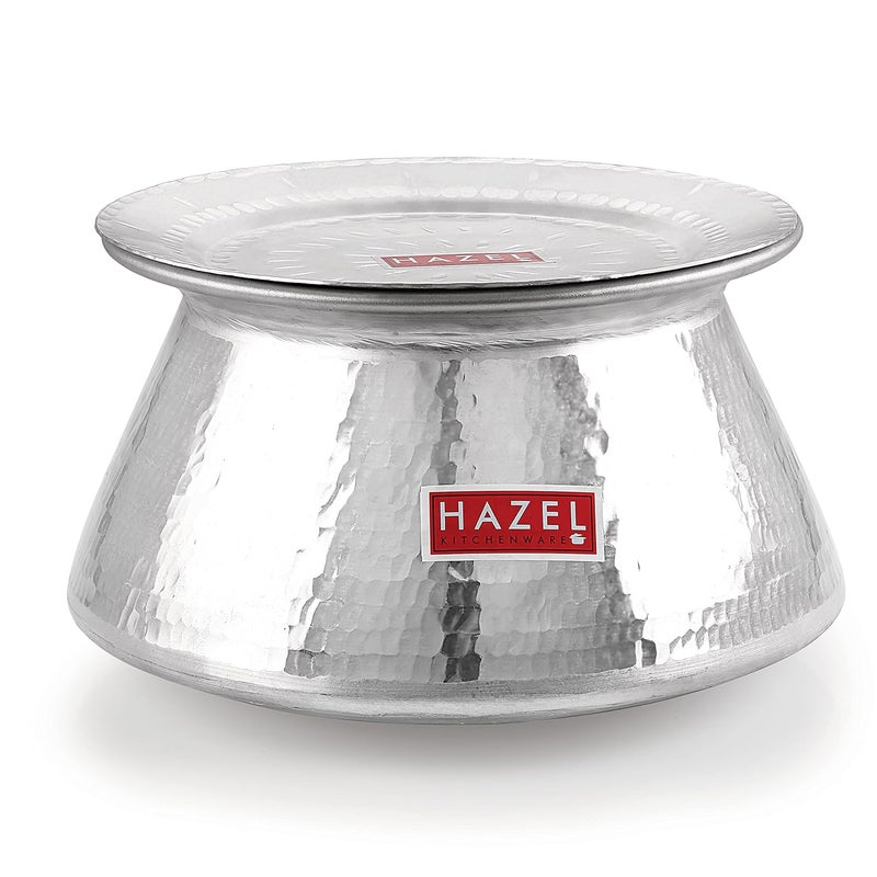 HAZEL Aluminium Hammered Finish Handi with Lid Biryani Rice Cooking Pot Degri Tope Patila Vessal (13 Litre) Silver - Image 5