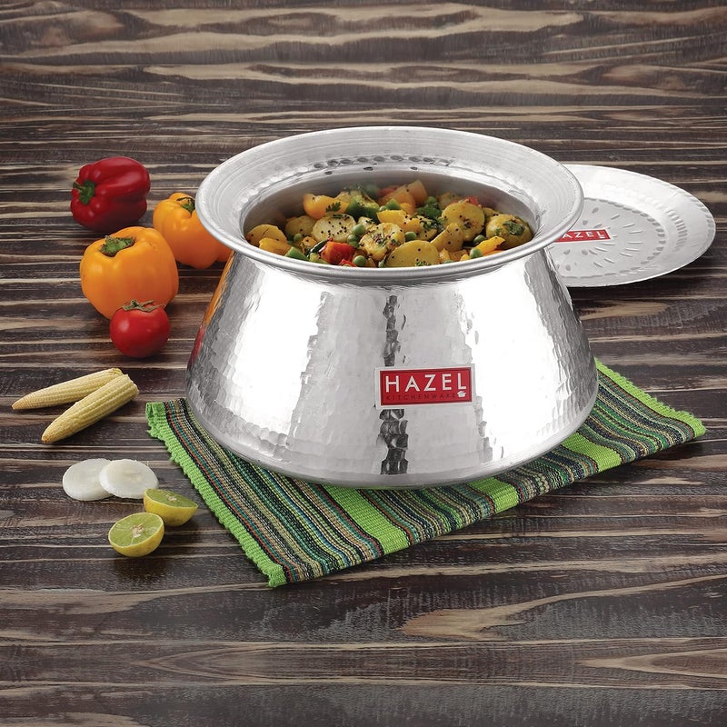 HAZEL Aluminium Hammered Finish Handi with Lid Biryani Rice Cooking Pot Degri Tope Patila Vessal (13 Litre) Silver - Image 2