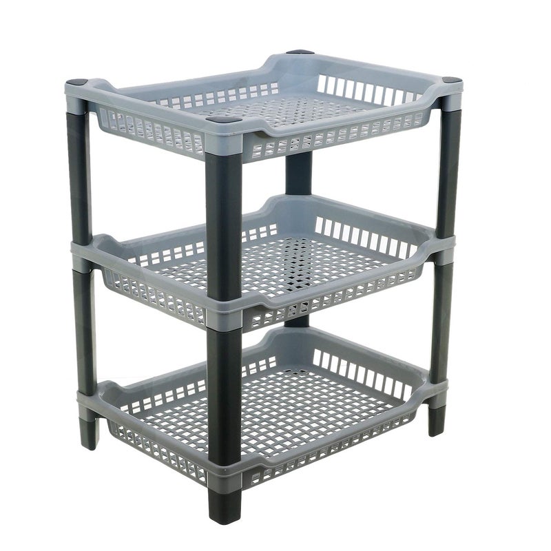 Kuber industries Plastic 3 Layer Big Multi-Purpose Kitchen Storage Basket Rack (Grey) - CTKTC030664 - Image 3