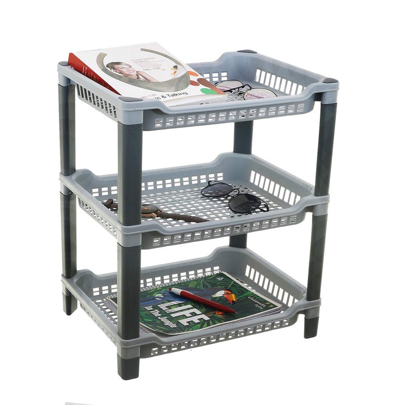 Kuber industries Plastic 3 Layer Big Multi-Purpose Kitchen Storage Basket Rack (Grey) - CTKTC030664 - Image 5