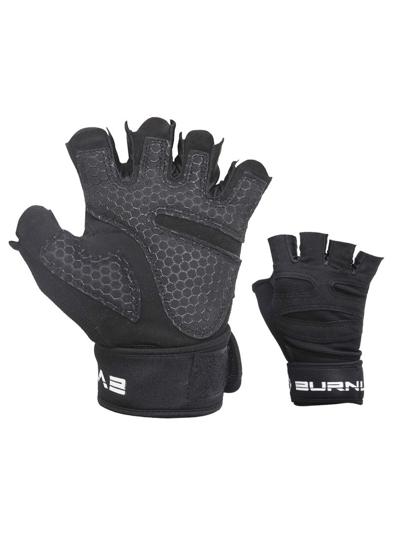 Burnlab Basic Gym Gloves with Wrist Support (Black , Large) - Image 1