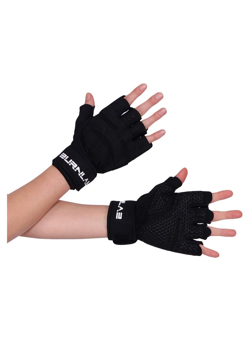 Burnlab Basic Gym Gloves with Wrist Support (Black , Large) - Image 5