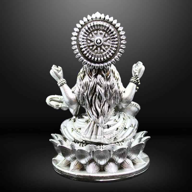 NEEANN Saraswati Devi Idol 45 Material Polystone Statuen Painted Brass Antique Silver White Finish Veena Vadini Maa Saraswati Murti Vasant Panchami for Home Office Decor Antique Silver - Image 5