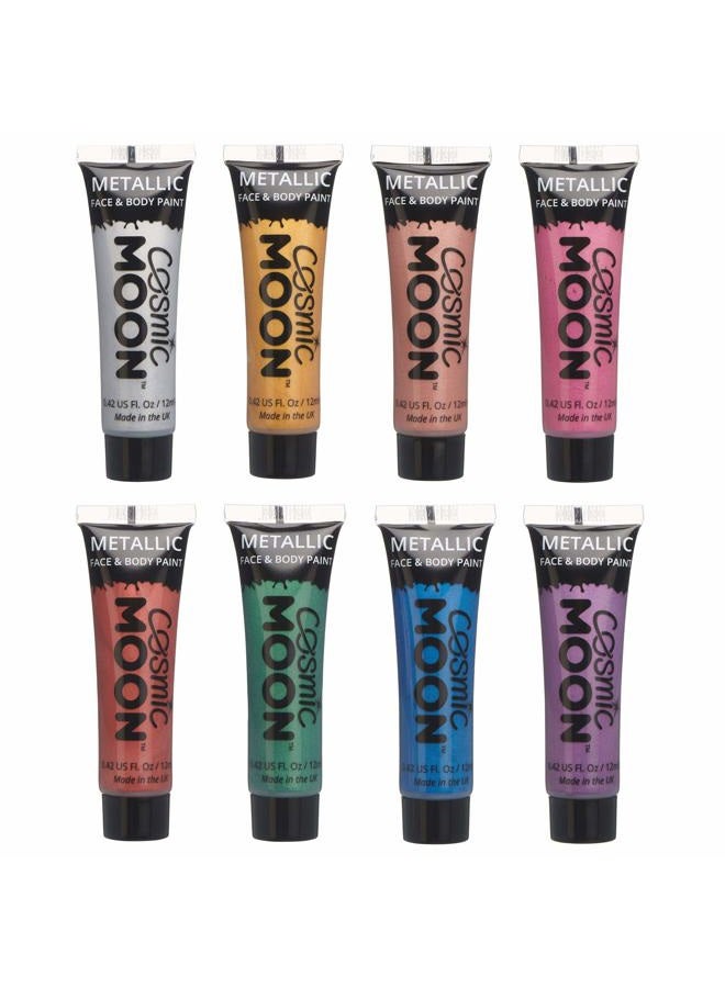 Cosmic Moon Metallic Face Paint makeup for the Face & Body - 0.40fl oz - Create mesmerising metallic face paint designs! - Set of 8 Includes: Silver, Gold, Rose Gold, Pink, Red, Green, Blue, Purple - Image 1