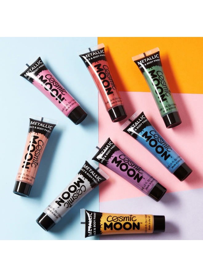 Cosmic Moon Metallic Face Paint makeup for the Face & Body - 0.40fl oz - Create mesmerising metallic face paint designs! - Set of 8 Includes: Silver, Gold, Rose Gold, Pink, Red, Green, Blue, Purple - Image 4