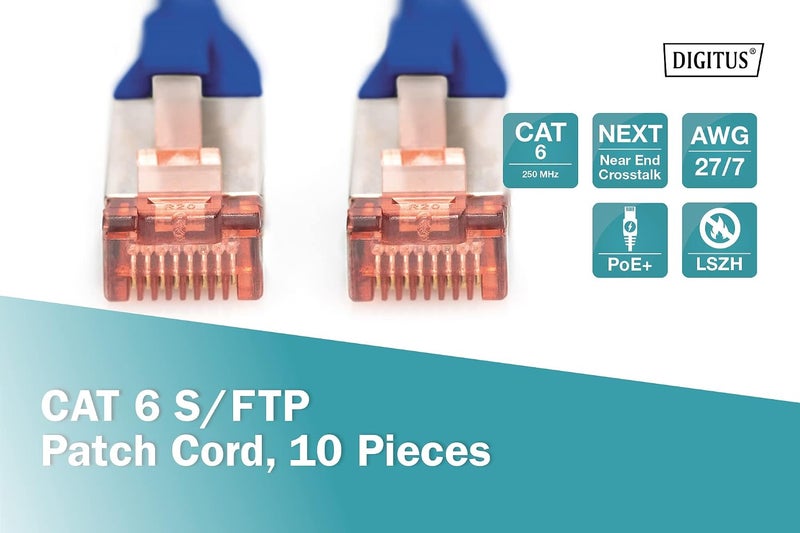 DIGITUS كابل توصيل CAT 6 S-FTP، نحاس، LSZH AWG 27/7، طول 0.5 متر، 10 قطع، لون أزرق - Image 2