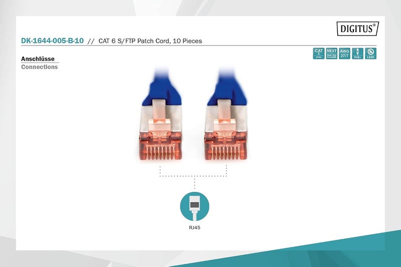DIGITUS كابل توصيل CAT 6 S-FTP، نحاس، LSZH AWG 27/7، طول 0.5 متر، 10 قطع، لون أزرق - Image 3
