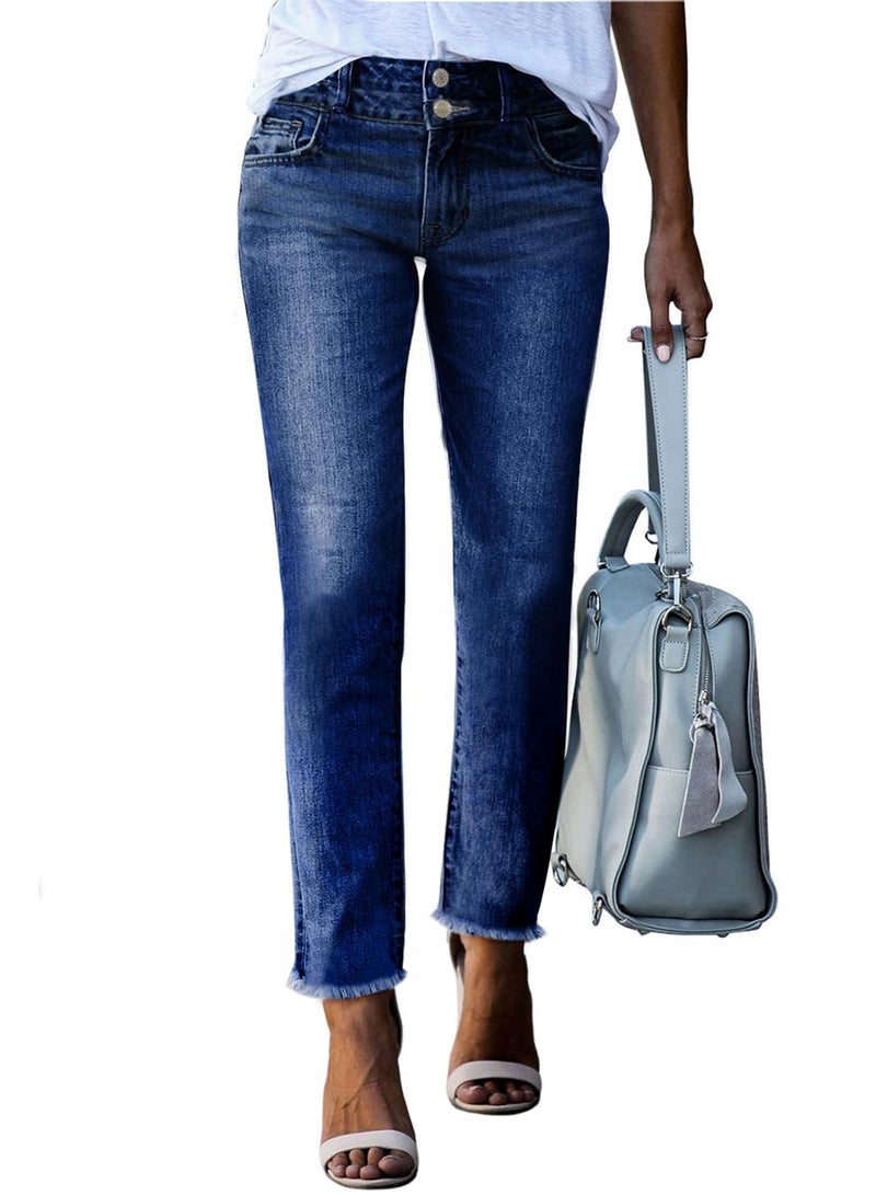 Sidefeel Women's High Waisted Tummy Control Jeans Spring Outfit 2025 Strechy Straight Leg Denim Pants Blue Size 10 - Image 1