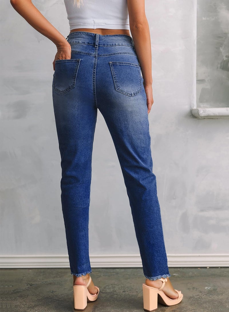 Sidefeel Women's High Waisted Tummy Control Jeans Spring Outfit 2025 Strechy Straight Leg Denim Pants Blue Size 10 - Image 2