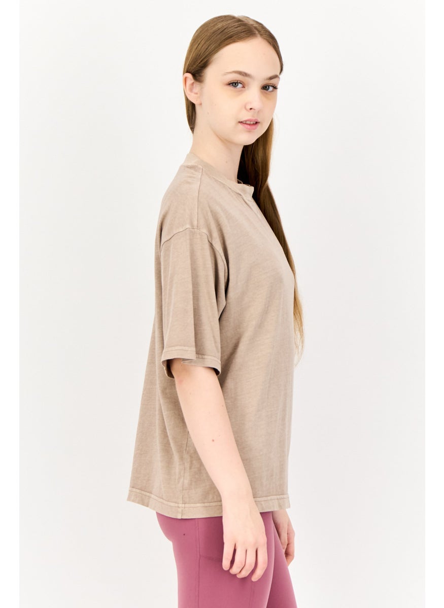 Reebok Women Sportswear Fit Brand Logo Short Sleeves Outdoor T-Shirt, Taupe  - Image 4