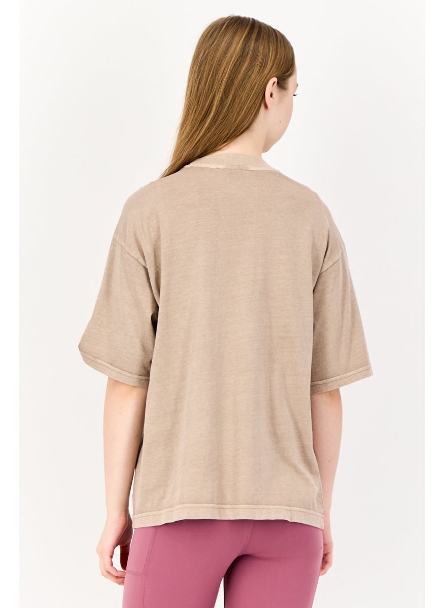 Reebok Women Sportswear Fit Brand Logo Short Sleeves Outdoor T-Shirt, Taupe  - Image 2