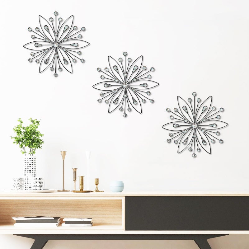 ZEXUIRU 3 Pack Black Sunburst Wall Decor â€“ Metal Crystal Wall Art with Sparkling Rhinestones, 14â€™â€™/18 Inch Starburst Wall Hanging Set for Living Room Bedroom Bathroom â€“ Modern Bling Home Decorations - Image 4