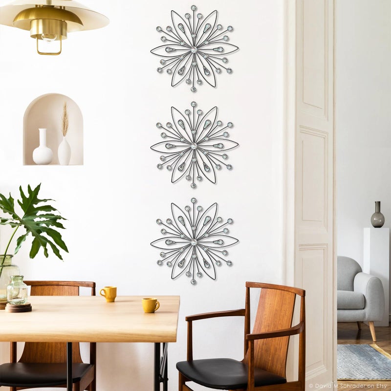 ZEXUIRU 3 Pack Black Sunburst Wall Decor â€“ Metal Crystal Wall Art with Sparkling Rhinestones, 14â€™â€™/18 Inch Starburst Wall Hanging Set for Living Room Bedroom Bathroom â€“ Modern Bling Home Decorations - Image 5