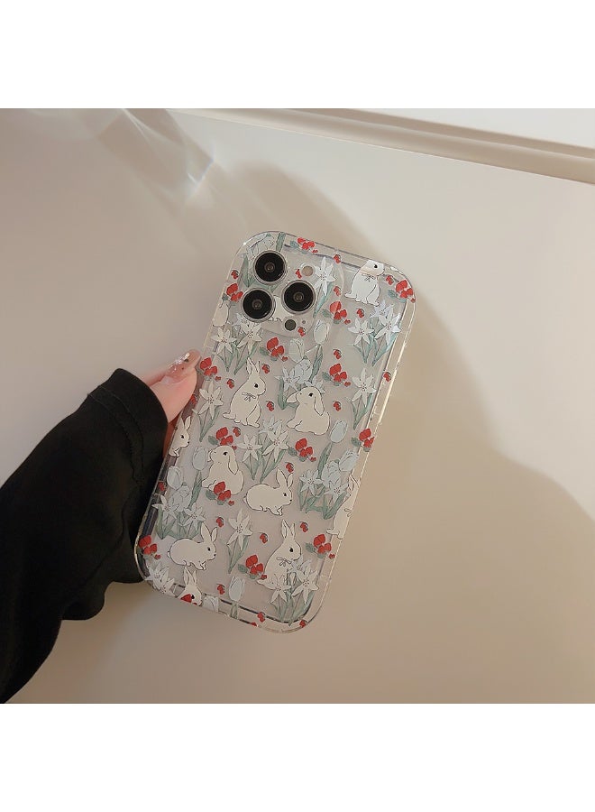 NIBEMINENT Red Berries And White Rabbits Protective TPU Case Cover For iPhone 15 Plus, Clear