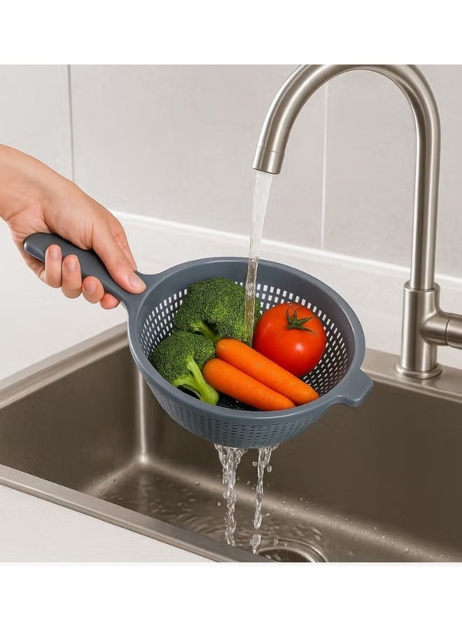 FAVELA Plastic kitchen colander with handle – ideal for draining and washing pasta, vegetables and fruits – gray color - Image 2