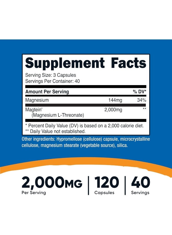 Nutricost Magnesium L-Threonate As Magtein 2000mg, 120 Capsules - Non-GMO, Gluten Free, Vegetarian Friendly - Image 2