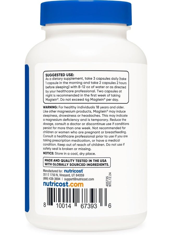Nutricost Magnesium L-Threonate As Magtein 2000mg, 120 Capsules - Non-GMO, Gluten Free, Vegetarian Friendly - Image 4