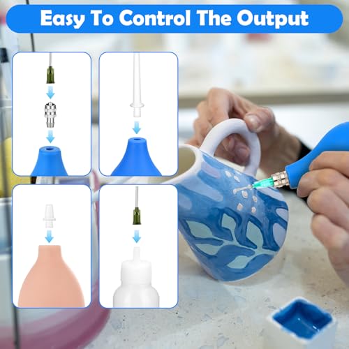 Jollidecor 98 PCS Pottery Tools Supplies Precision Tip Applicator, Clay Slip Trailing Bottles with Needles Glaze Brushes, Ceramic Tool Set with Squeeze Graduated Bottle for Glaze - Image 4