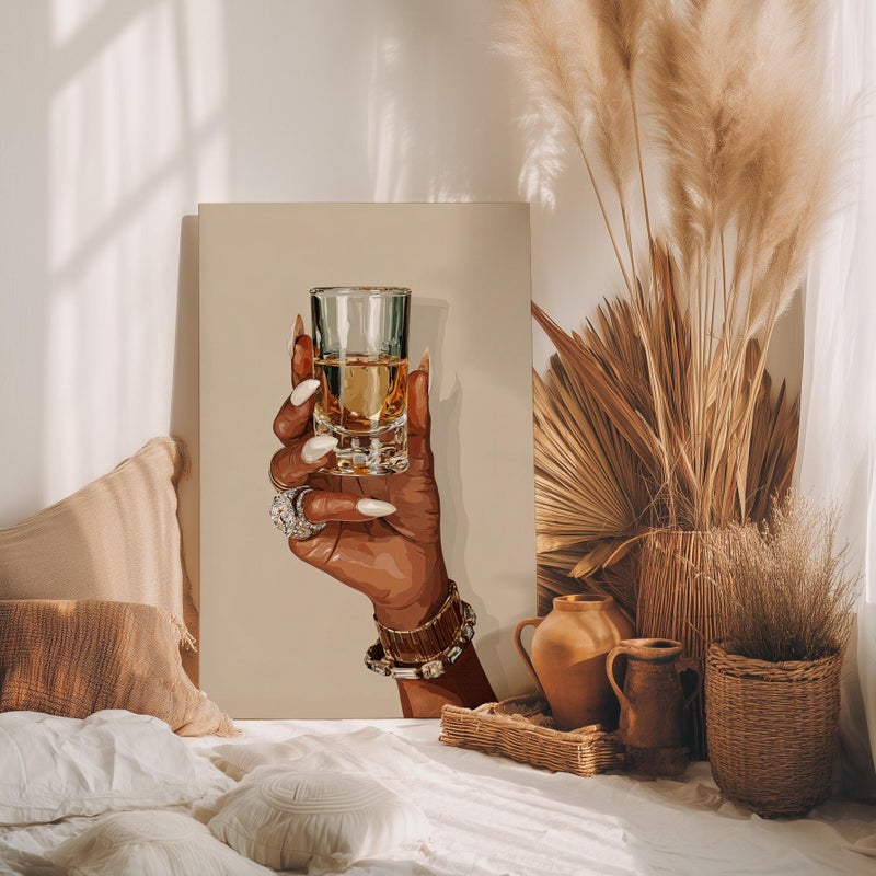 TNESSENTIAL African American Woman Hand Holding Shot Glass Wall Art Poster or Canvas Print, Afrocentric Liquor Print, Bar Cart Decor Black Female Poster - Image 5